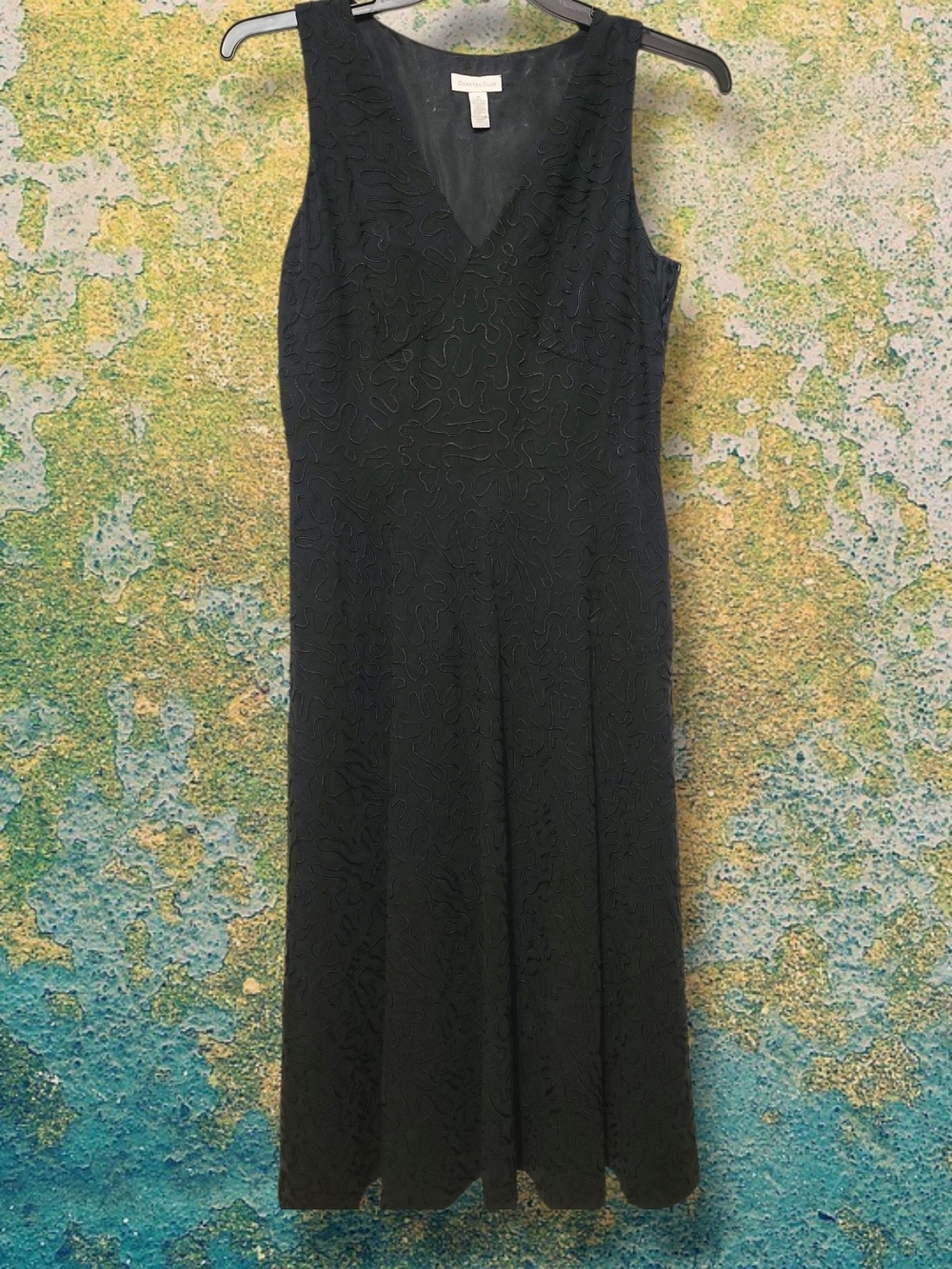 CHARTER CLUB - Size 8 Black Sleeveless Embroidered V-Neck Midi Dress